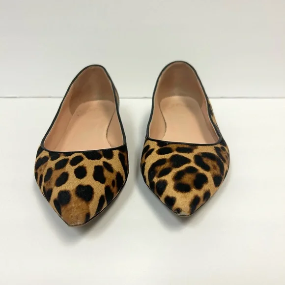 J Crew Leopard Print Shoes Women 9 Calf Hair Ballet Flats Pointed Toe Tan Brown - Picture 4 of 14